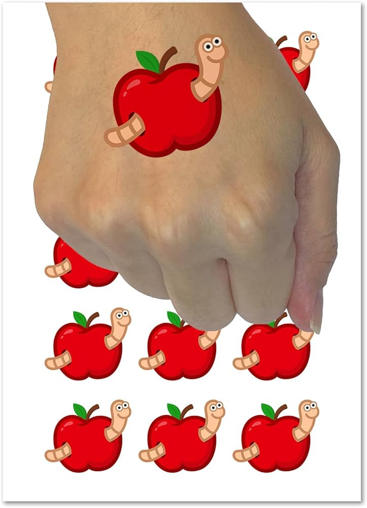 Worm in Apple Temporary Tattoo Water Resistant Fake Body Art Set Collection - 54 1" Tattoos (1 Sh... | Amazon (US)