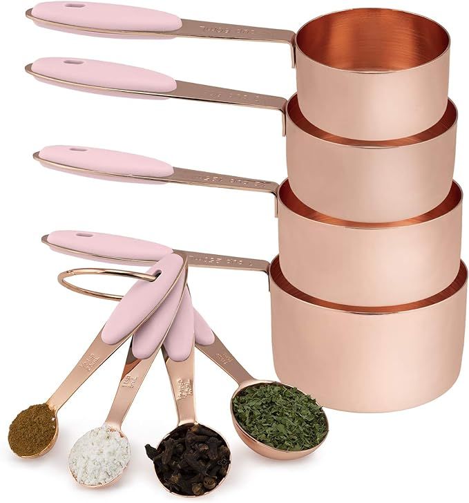 Cook with Color 8 Piece Copper Measuring Cups and Measuring Spoon Set Stainless Steel with Soft T... | Amazon (US)