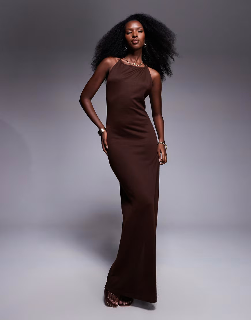South Beach knitted maxi beach dress in dark brown | ASOS (Global)