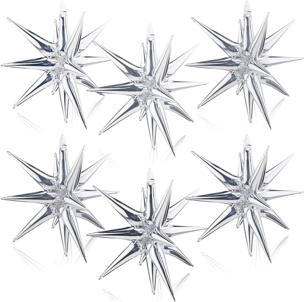 Moukiween 6 Pcs Explosion Star Foil Balloons- 12 Point Star Balloons,Silver Starburst Cone Mylar ... | Amazon (US)