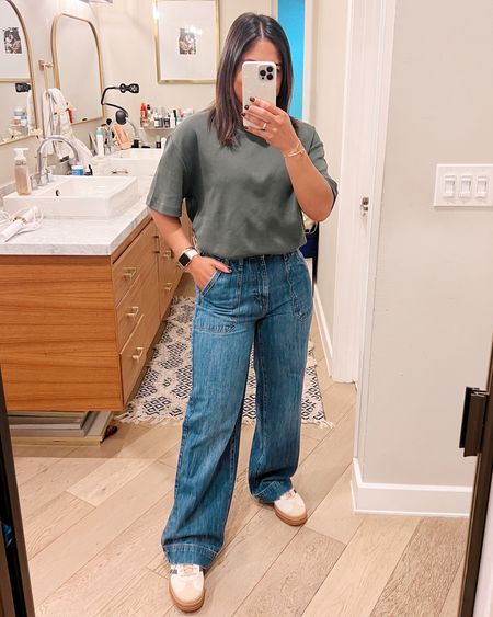 Casual but chic outfit with these high rise wide leg jeans! Wearing a 2 and still on sale under $30! This oversized tee is from Zara but I linked some similar options! These adidas gazelle sneakers are a new fave! I would recommend sizing down 1/2 size! 

#LTKSeasonal #LTKshoecrush #LTKstyletip