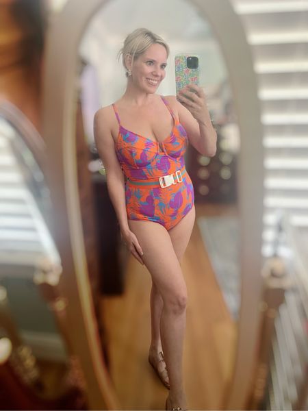 Belted one piece swimsuit, swimsuit for large bust, swimsuits for mom bods 

#LTKSwim #LTKOver40