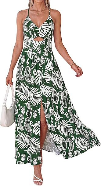 BTFBM Summer Dresses for Women 2026 Spring Floral Spaghetti Strap Smocked Cutout Maxi Dress Resor... | Amazon (US)