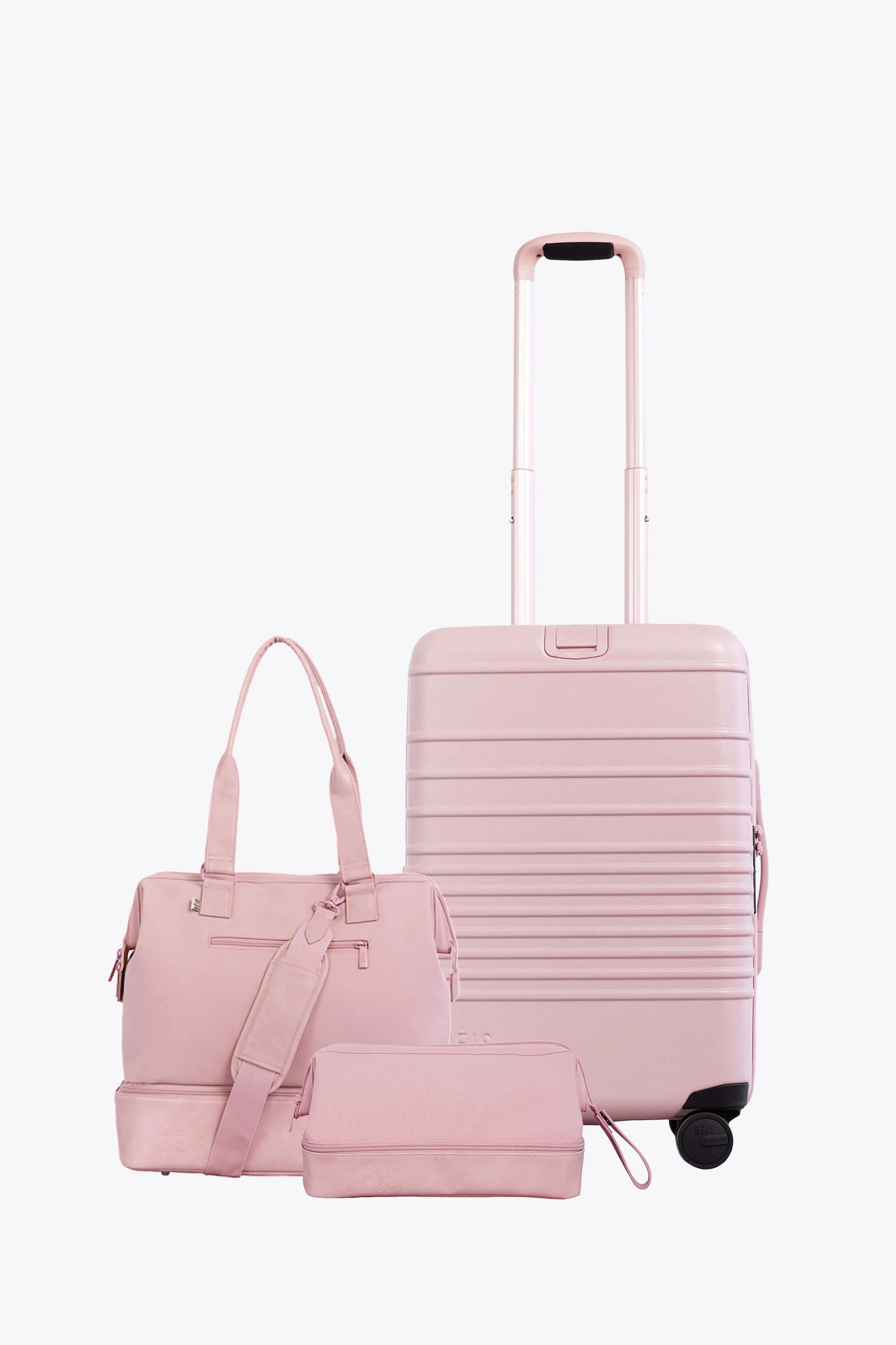 BÉIS 'The Carry-On Essential Set' in Atlas Pink - 21" Carry On Roller, Mini Weekender & Dopp Kit... | BEIS