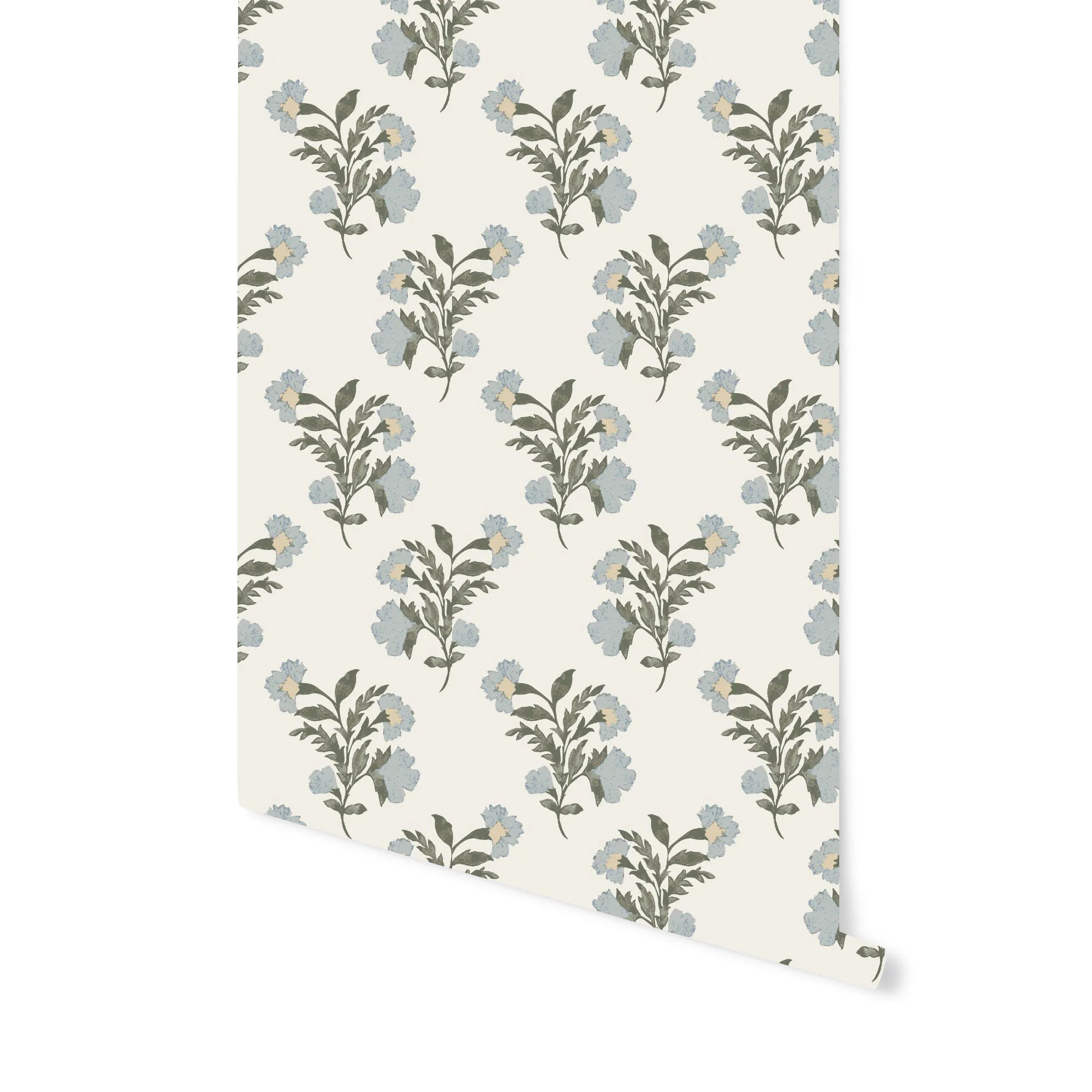 Mulberry Floral Blockprint Wallpaper in Blue | Brooke and Lou