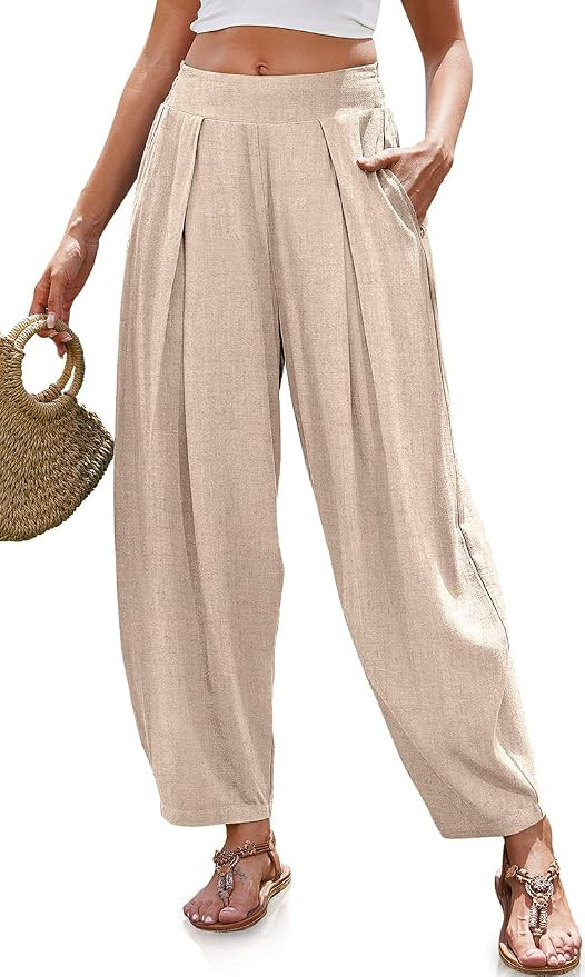 TARSE Women’s Linen Harem Pants Loose Fit Boho Pants with Pocket | Barrel Leg Fit, Breathable F... | Amazon (US)