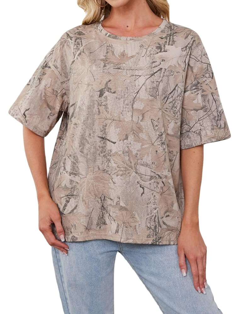 Camo Shirt for Women Mens Maple Leaf Print Camouflage T Shirt Summer Short Sleeve Oversized Camo ... | Amazon (US)