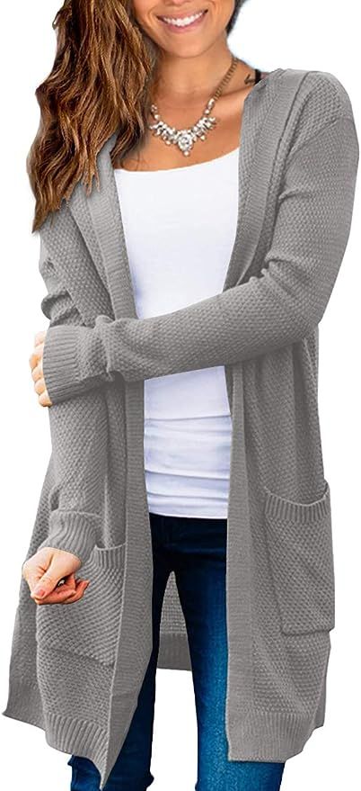 Beecarchil Women's Long Sleeve Hoodie Sweaters Open Front Cardigan with Pockets | Amazon (US)