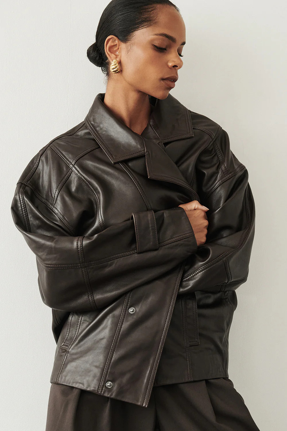 MARGOT CHOC OVERSIZED LEATHER JACKET | DISSH
