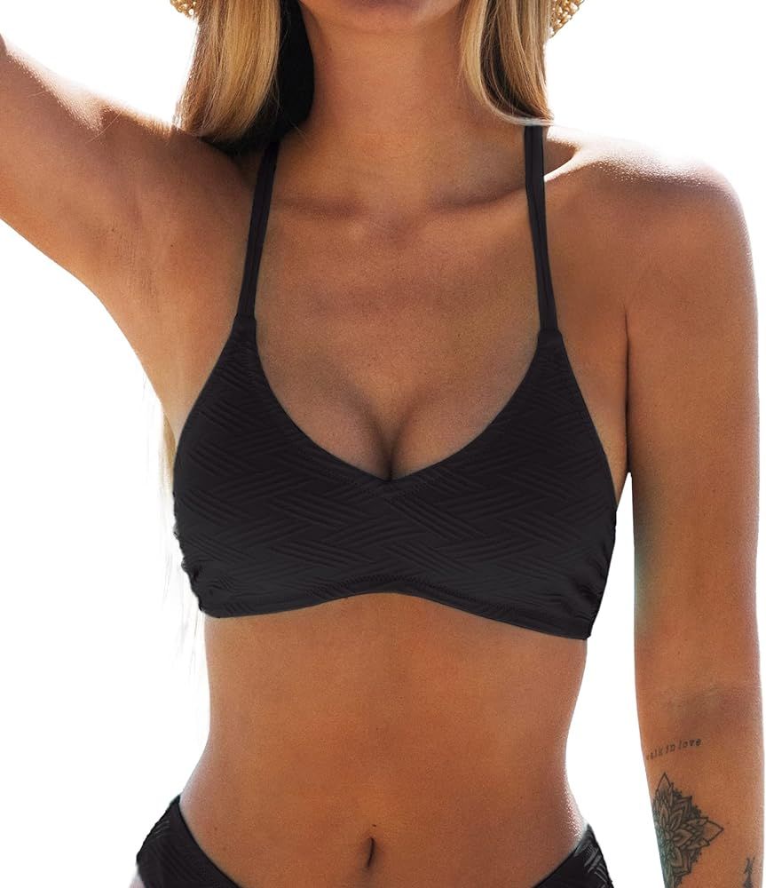 CUPSHE Bikini Top for Women Bathing Suit Criss Cross Self Tie Spaghetti Straps V Neck | Amazon (US)