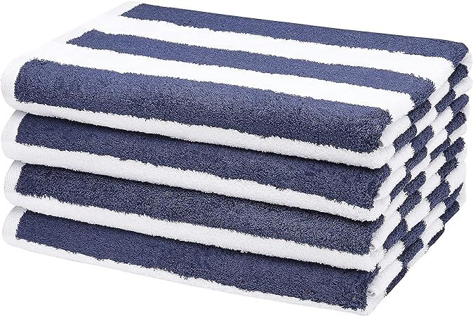 Amazon Basics Cabana Stripe Beach Towel - Pack of 4, Navy Blue | Amazon (US)