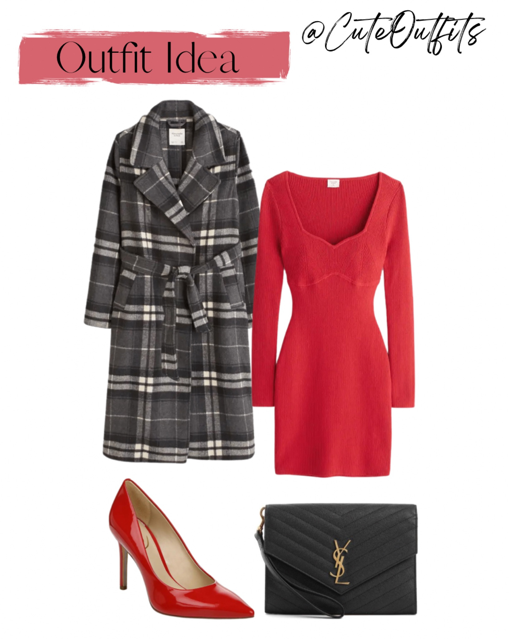 Red sweater dress
Plaid coat
Red heels
Black clutch 
Red holiday dress
Winter dress outfit 

#LTKunder100 #LTKHoliday #LTKSeasonal