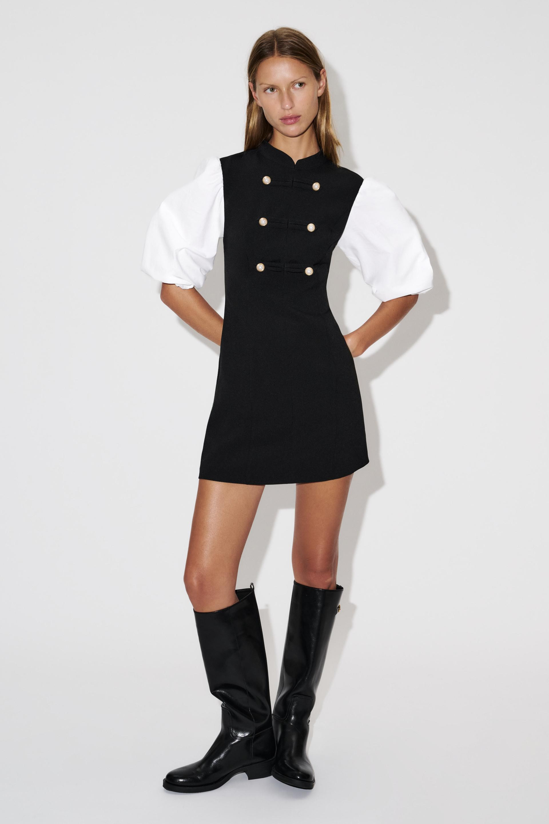 CONTRAST FAUX PEARL DRESS | Zara UK