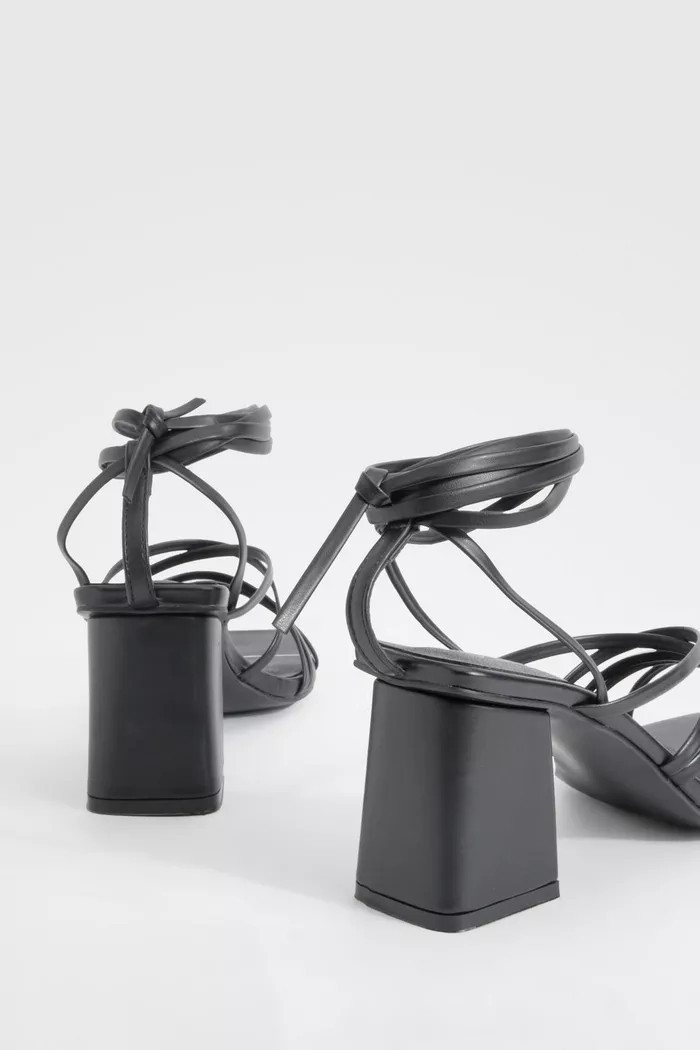 Low Block Strappy Tie Up Sandals | boohoo (US & Canada)
