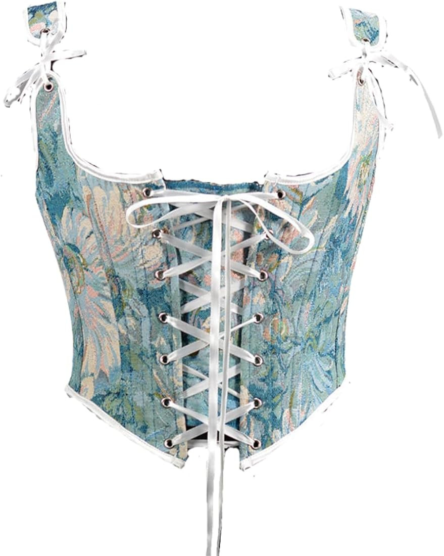 Women's Summer Vintage Floral Renaissance Corset Top for Women Y2k Tops Sleeveless Drawstring Cro... | Amazon (US)