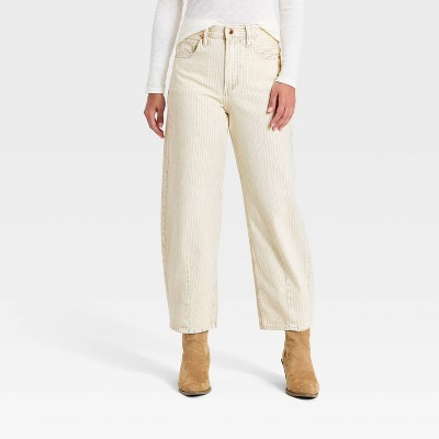 Women's High-Rise Striped Barrel Jeans - Universal Thread™ White 8 | Target