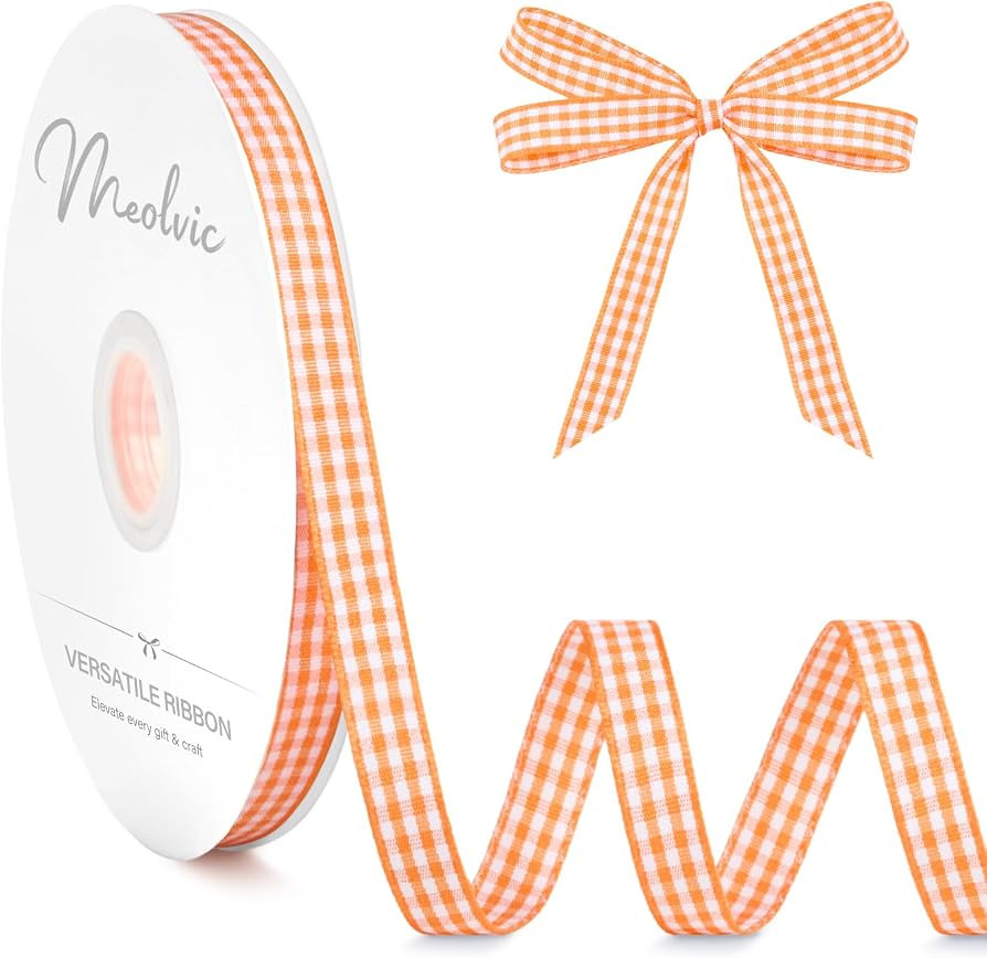 Orange Gingham Ribbon, 3/8" x 50 Yd Fall Checkered Ribbon | Amazon (US)