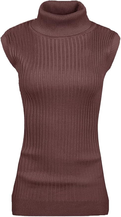 v28 Women Sleeveless High Neck Turtleneck Stretchable Knit Sweater Top | Amazon (US)