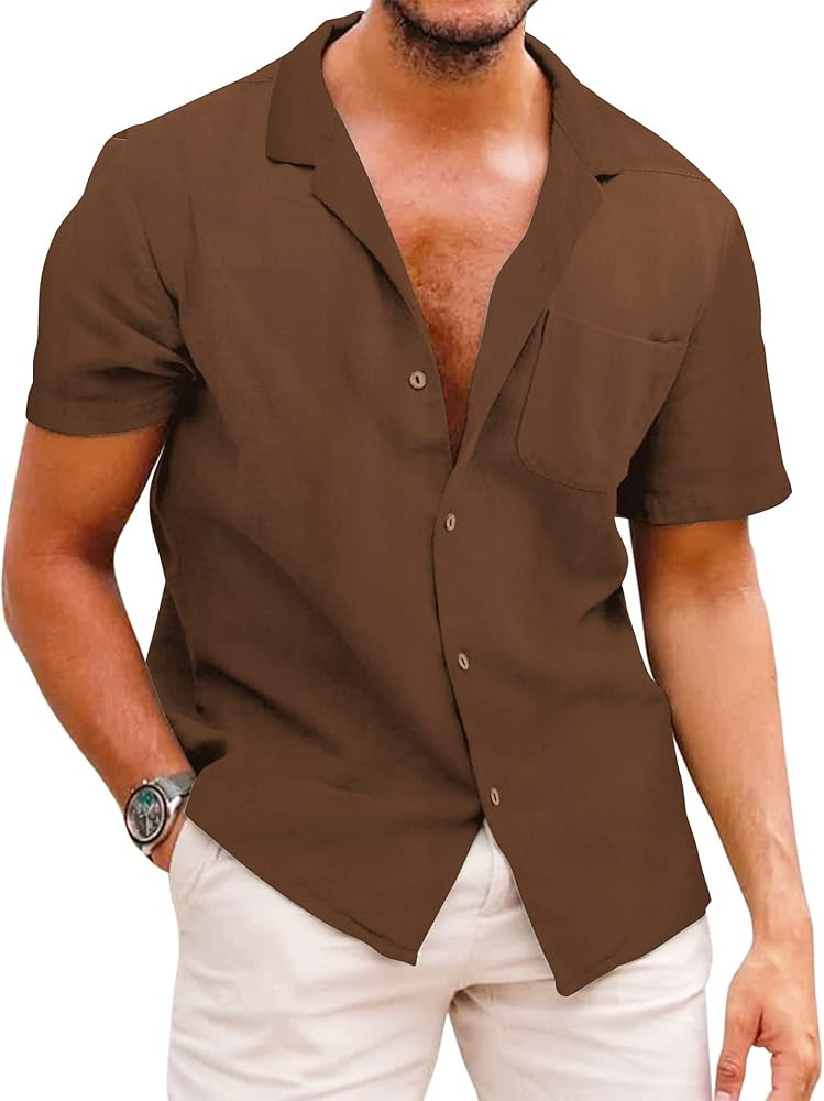 COOFANDY Men's Hawaiian Floral Shirts Cotton Linen Button Down Tropical Holiday Beach Shirts | Amazon (US)