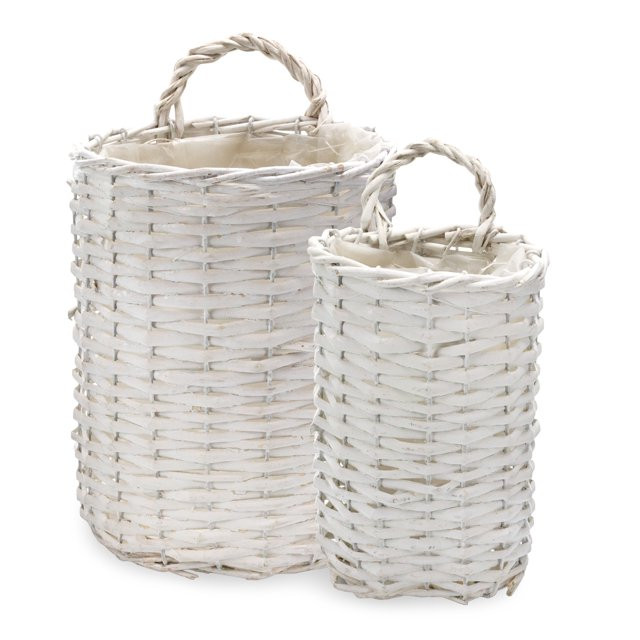 AuldHome Design Wall Hanging Baskets (White, Set of 2); Woven WIcker Rustic Farmhouse White Washe... | Walmart (US)
