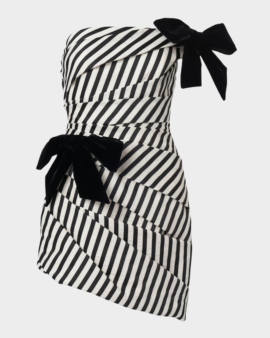 Carolina Herrera Gathered Ribbon Striped Strapless Mini Dress | Neiman Marcus