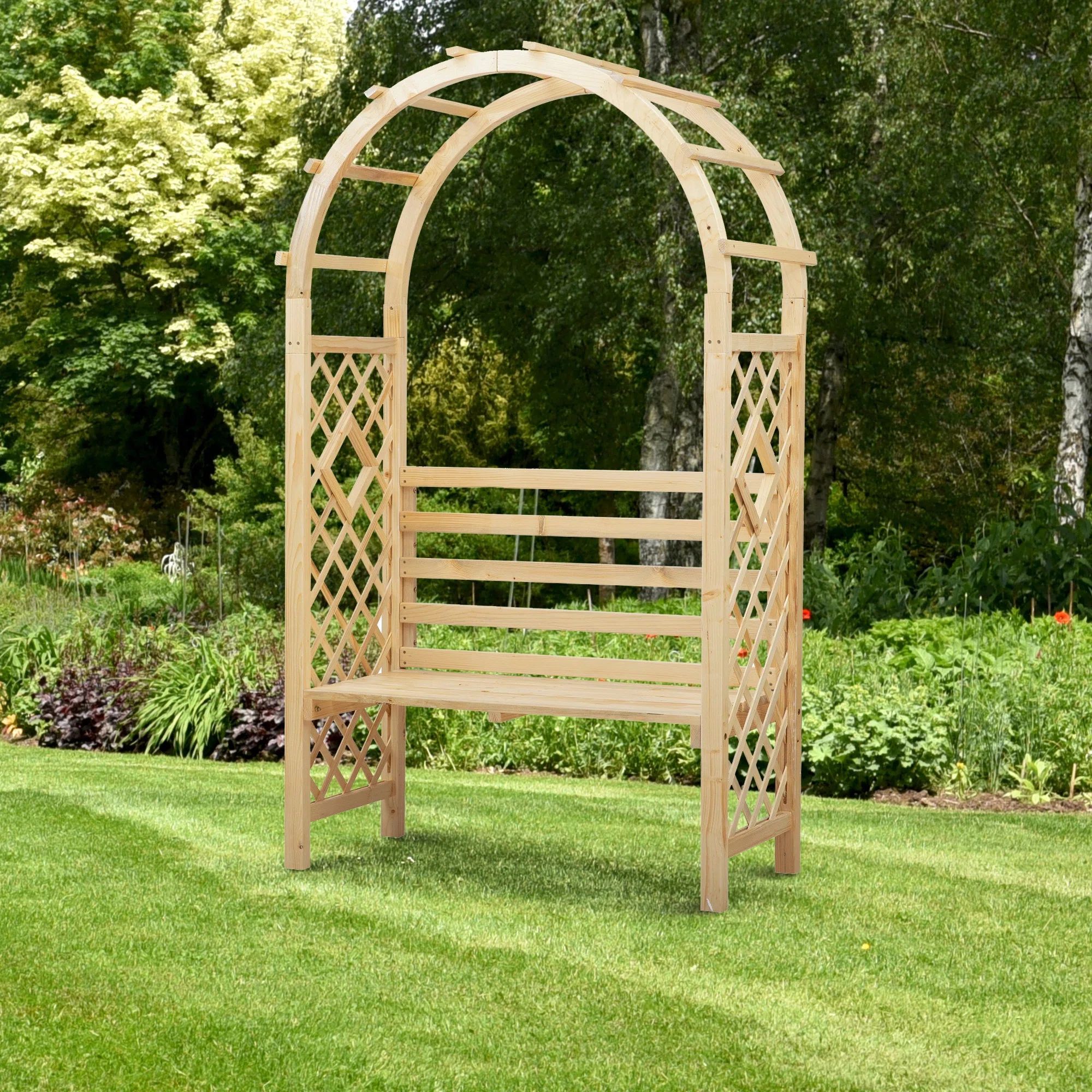 KJETHKEY 47.25'' W x 21.75'' D Solid Wood Arbor with Bench in Brown Natural | Wayfair | Wayfair North America