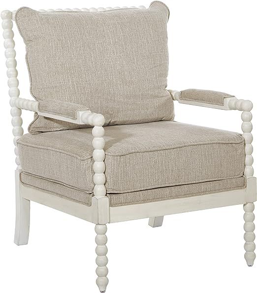 OSP Home Furnishings Kaylee Spindle Accent Chair, Antique White Frame with Beige Linen Fabric | Amazon (US)