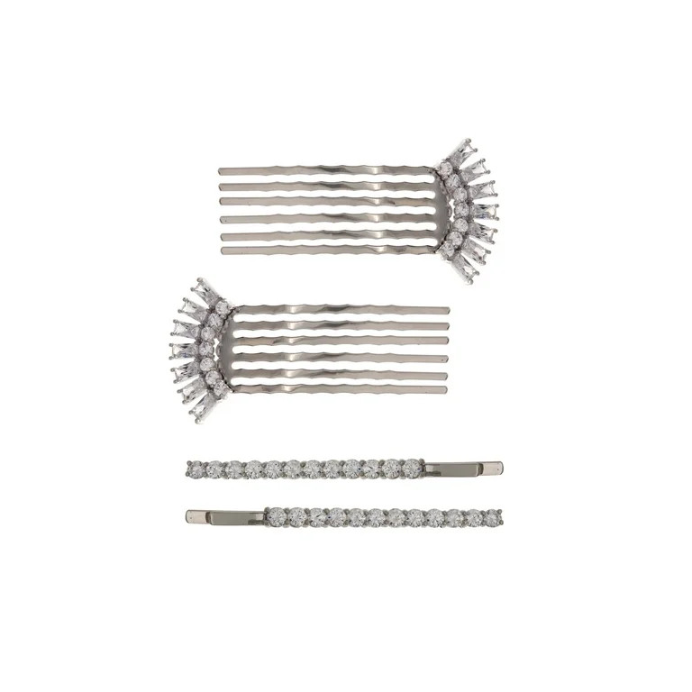 Believe by Brilliance Fine Silver Plated Cubic Zirconia Hair Comb Set, 2 Pieces | Walmart (US)