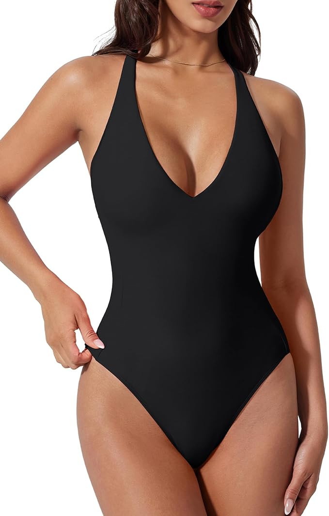 SUUKSESS Women Sexy Low Back One Piece Swimsuit Slimming Tummy Control Bathing Suit | Amazon (US)