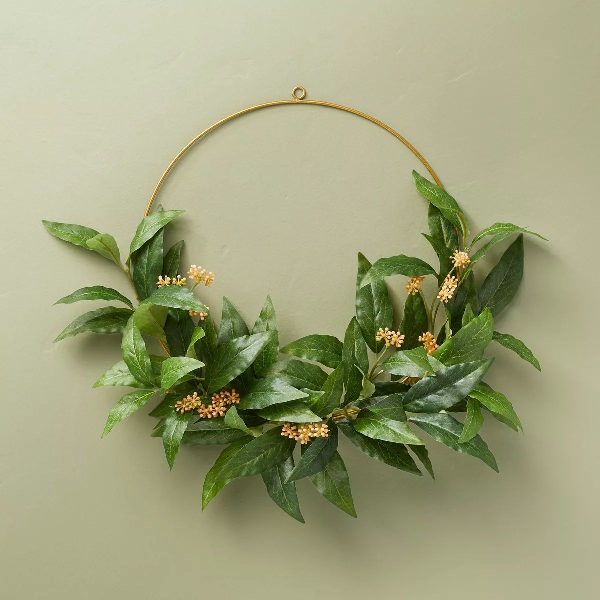 16" Faux Laurel Leaf & Sedum Wire Wreath - Hearth & Hand™ with Magnolia | Target