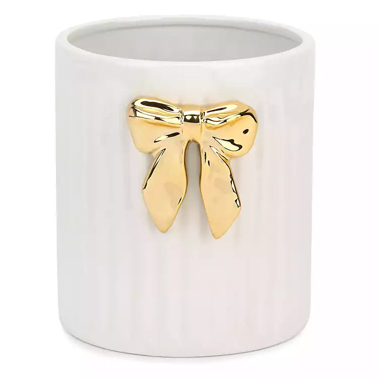 Gold Bow Ceramic Crock | Kirklands Home | Kirklands