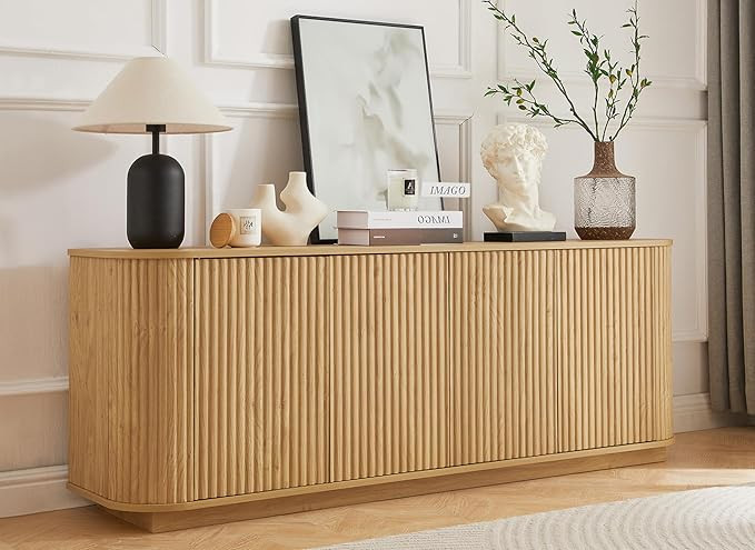 LKTART 64" Sideboard Buffet Cabinet with Storage, Wooden Fluted Storage Cabinet Sideboard Credenz... | Amazon (US)