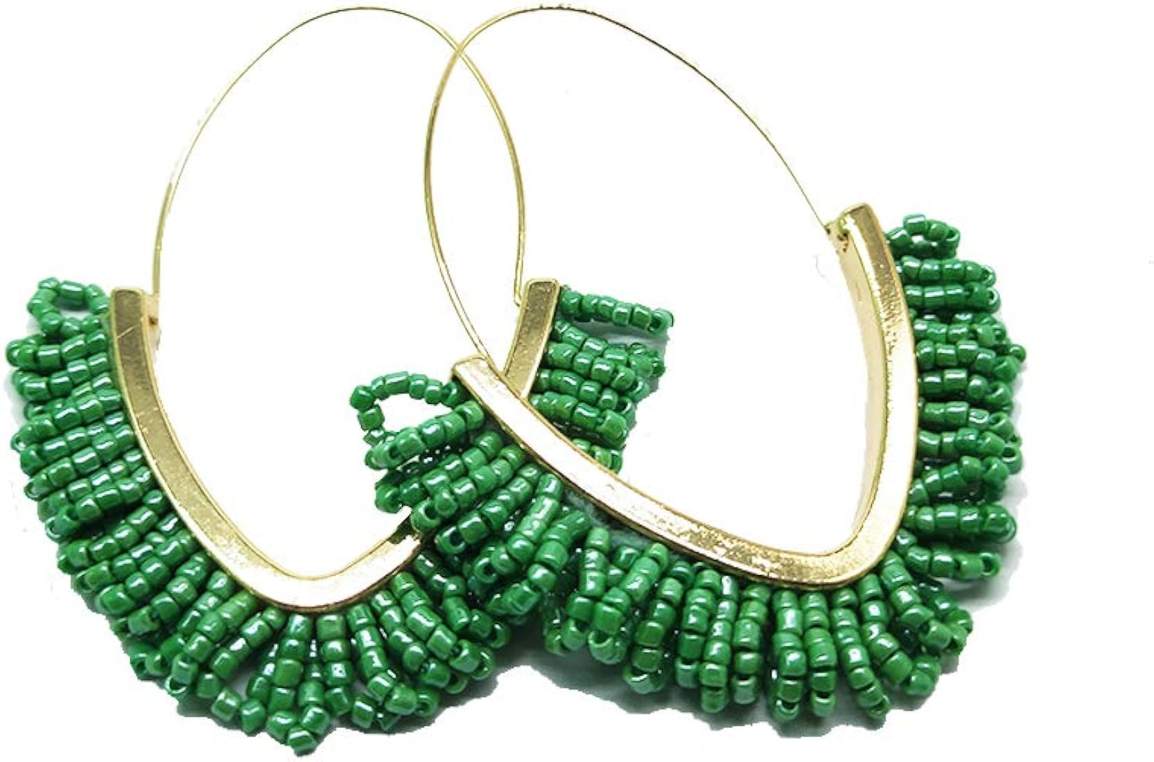 Beaded Dangle Earrings – V-shaped Beaded Earrings Statement Beaded Drop Fringe Earrings, Boho H... | Amazon (US)