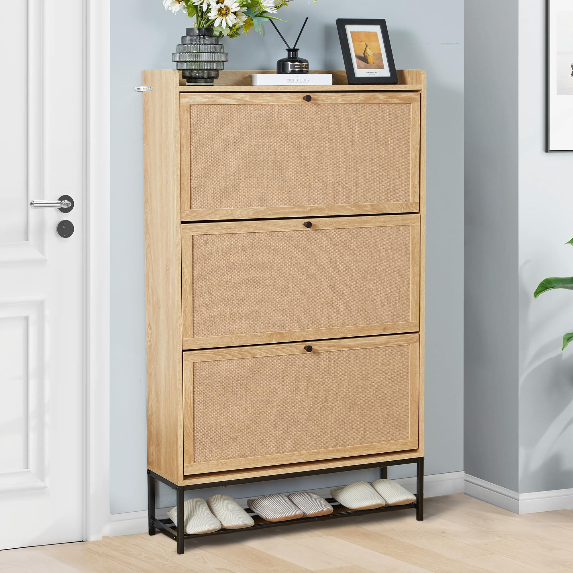 LEVNARY Shoe Storage Cabinet with 3 Flip Drawers, Freestanding Shoe Cabinet Storage Organizer for... | Amazon (US)