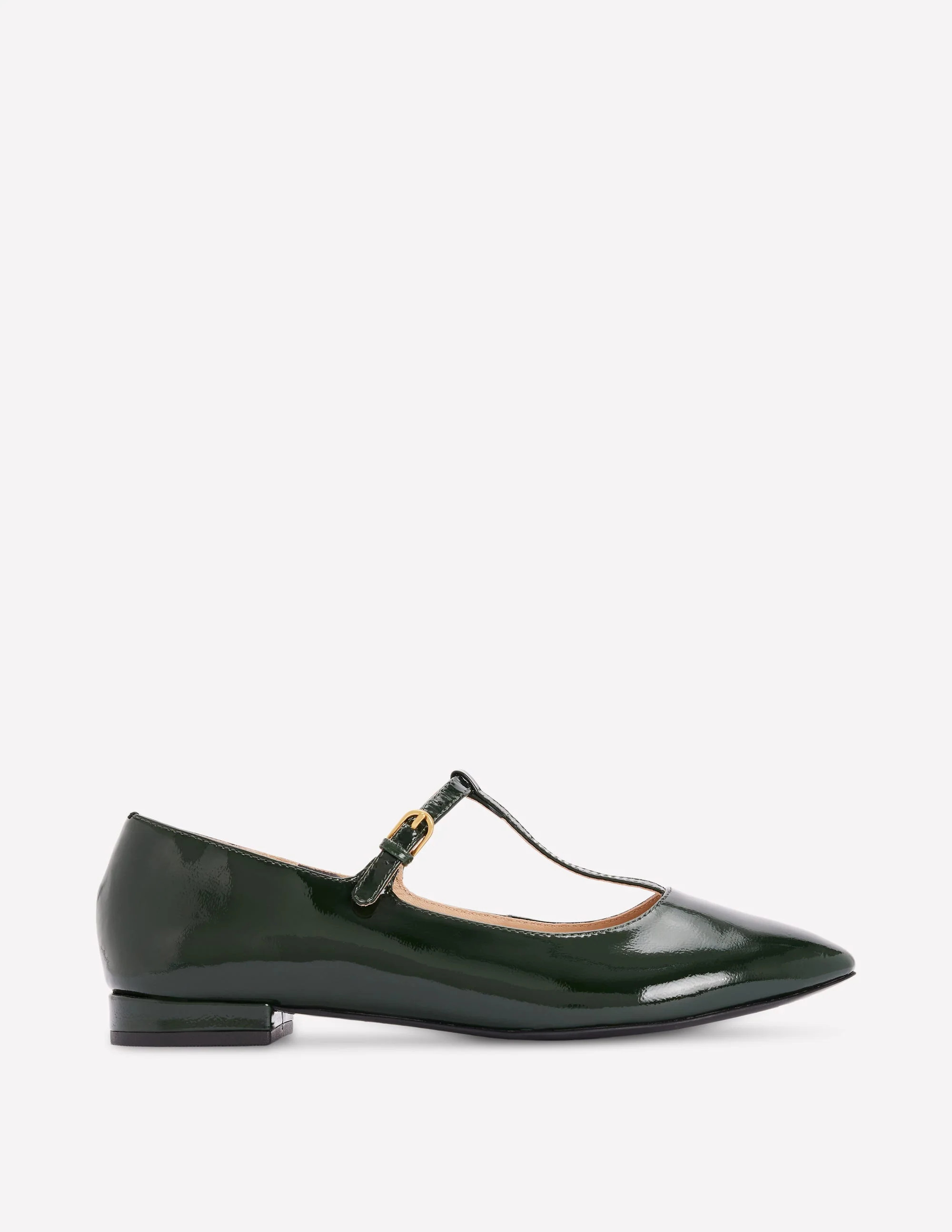 Round Toe T-Bar Flats-Green Patent | Boden (US)