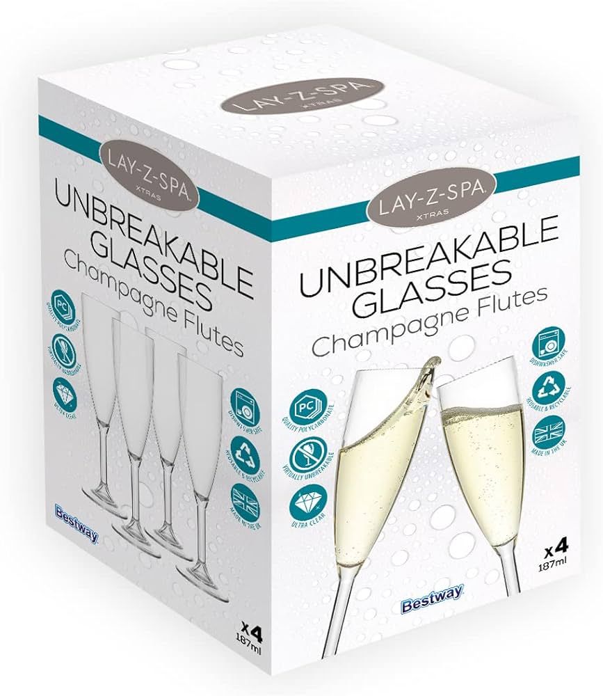 Lay-Z-Spa BWA0008 Premium Plastic Champagne Flutes,187ml, (Set of 4), Virtually Unbreakable Ultra... | Amazon (US)