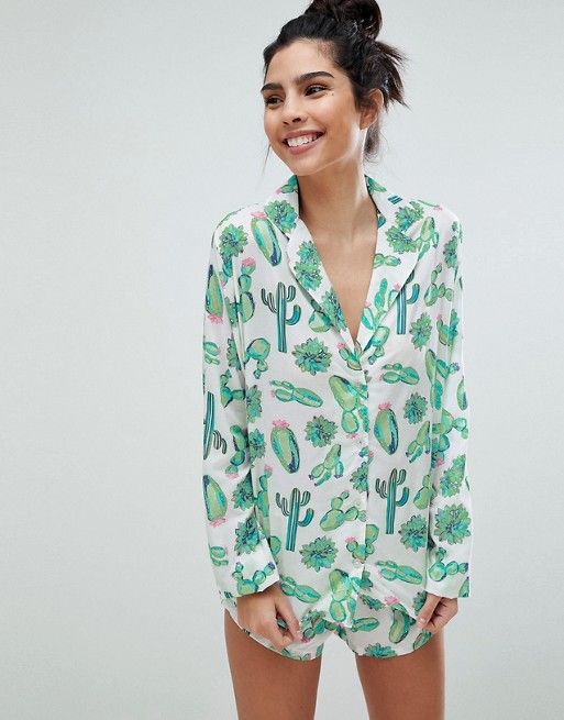 ASOS DESIGN Cactus 100% Modal Traditional Shirt & Short Pajama Set | ASOS US
