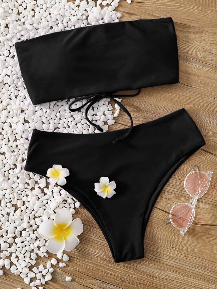 Lace-up Back Bandeau Bikini Swimsuit | SHEIN