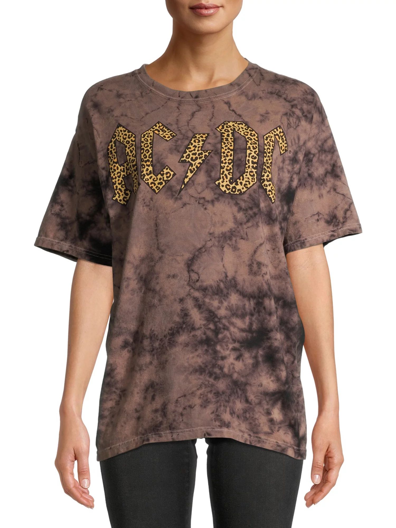 ACDC Women's Leopard Acid Wash Short Sleeve Graphic T-Shirt | Walmart (US)