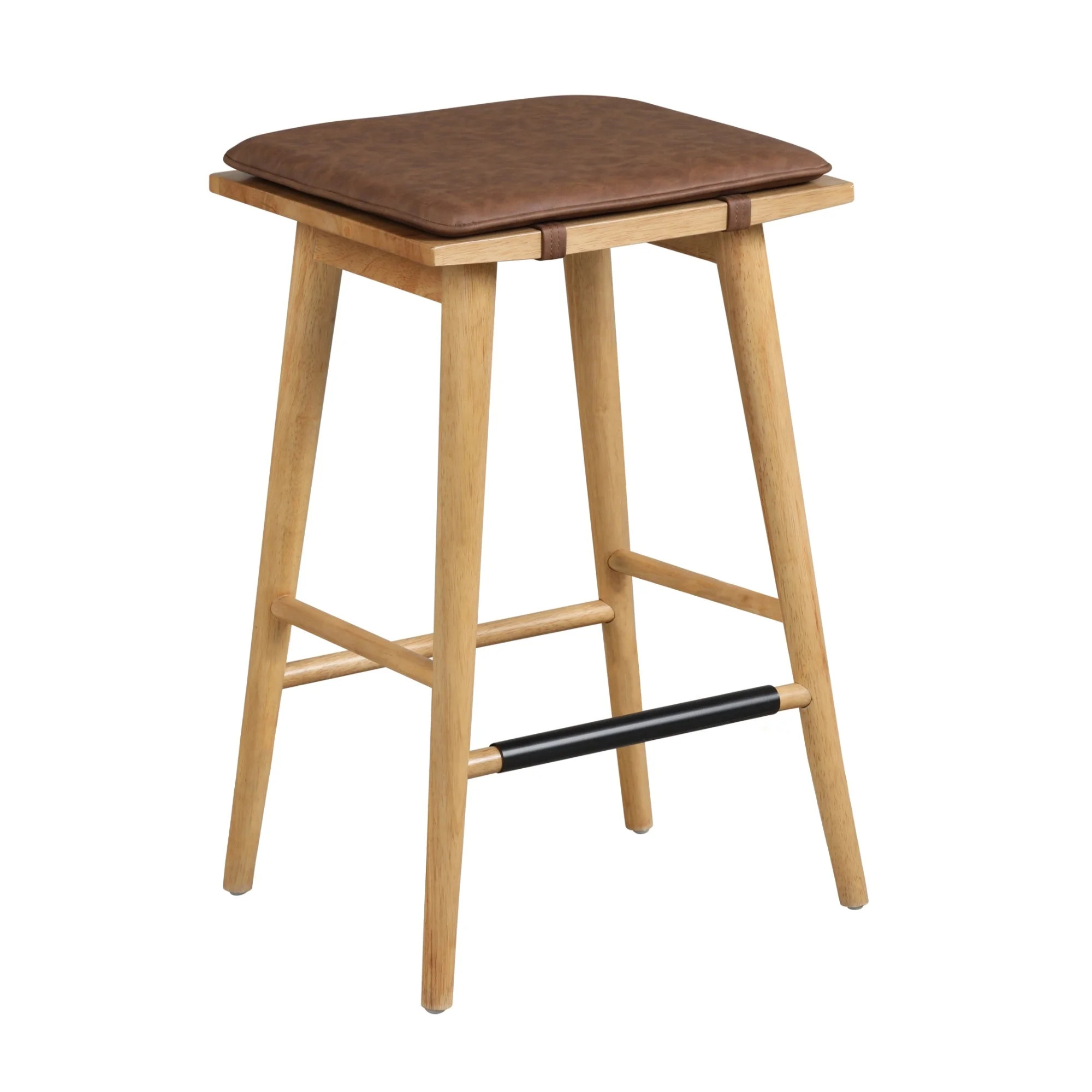 Barker 24" Counter Height Backless Wood Barstool with Leather Removable Cushion for Kitchen, Ches... | Walmart (US)