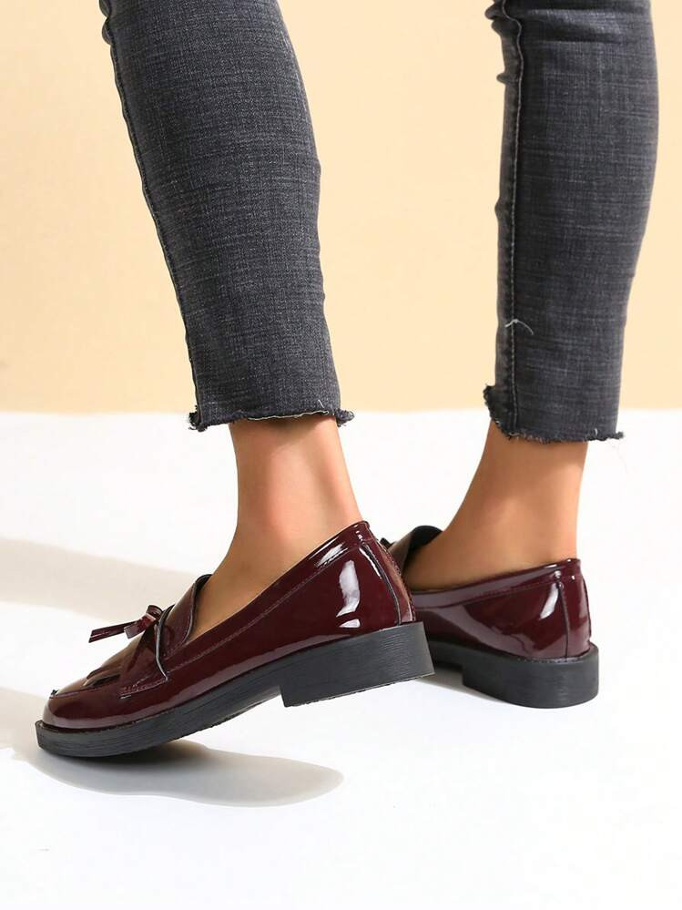 Women's Burgundy Bow Loafers, Breathable Flat Shoes | SHEIN