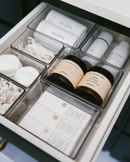 Clear acrylic drawer organizer bins are an easy way to tidy any drawer and these can be found almost anywhere you shop. Tip: Use museum gel to keep them from sliding around in the drawer.

#LTKhome