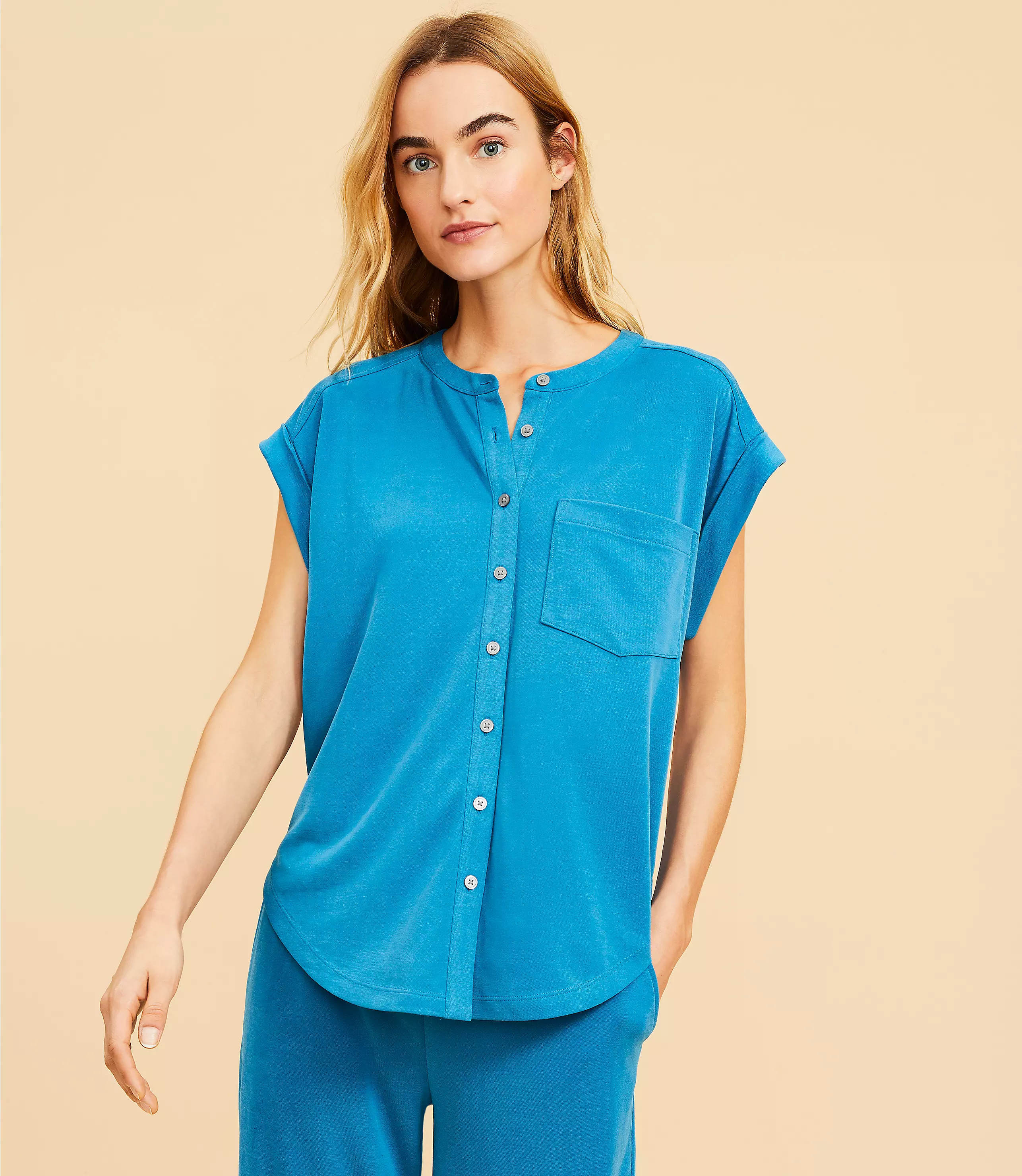 Lou & Grey Sandwashed Tie Front Pocket Shirt | LOFT