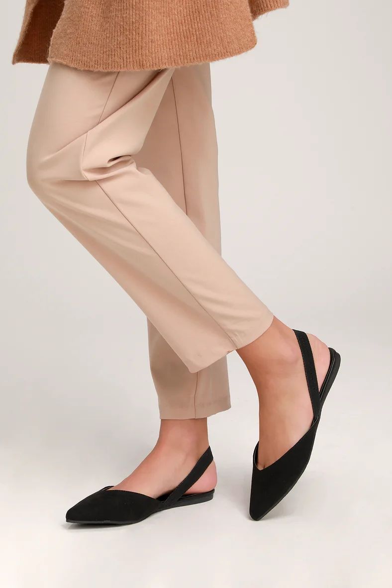 Mae Black Suede Pointed-Toe Slingback Flats | Lulus (US)