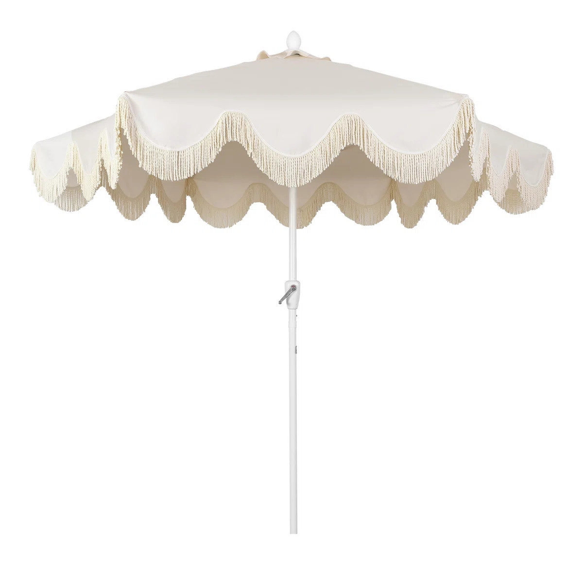 Teretha 9 ft. Classic Cottage Tassel Market Patio Umbrella with Auto-Tilt, Crank, and UV Protecti... | Wayfair North America