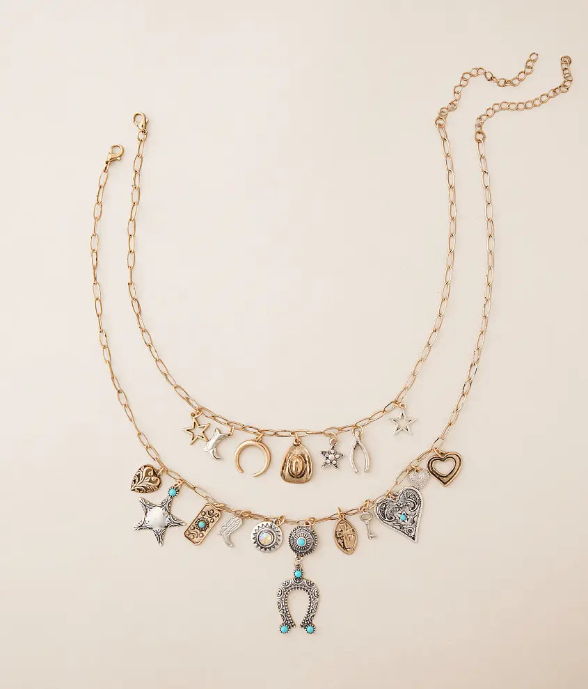 2 Pack Mixed Metal Charm Necklace Set | Buckle