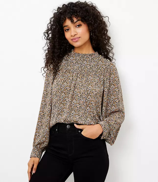 Daisy Ruffle Neck Bib Blouse | LOFT