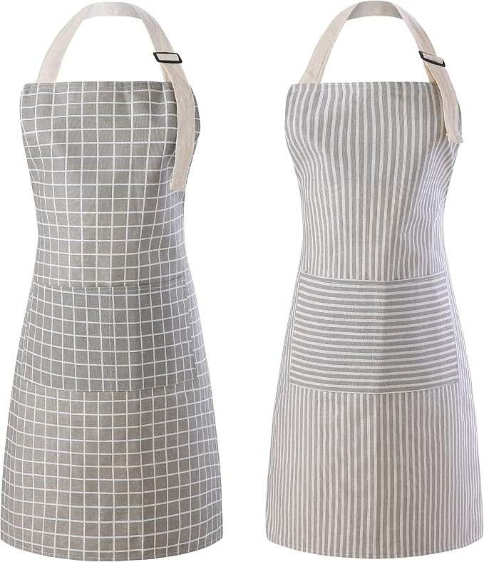 Tosewever 2 Pieces Kitchen Cooking Aprons, Waterproof Linen Adjustable Bib Aprons with 2 Pockets ... | Amazon (US)