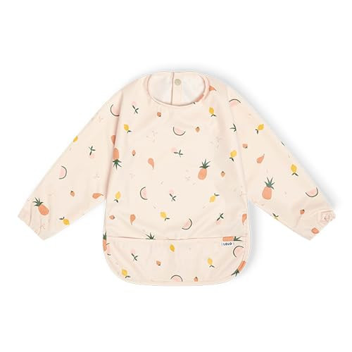 Lalo Smock Bib - Long Sleeve Baby Bib, Elastic Cuffs for Comfort, Large Catch-All Pocket, Waterproof Recycled Polyester - Durable Baby Smock Bib for Mealtime - Ages 6-24 Mo. - Fruit Print Grapefruit | Amazon (US)