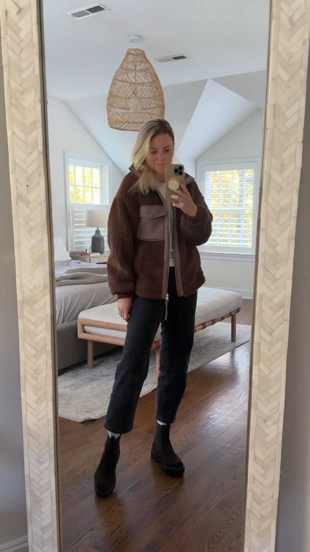 Chilly fall day outfit 🍂
-XS Sherpa jacket 
-26R jeans, I’m 5’5
-boots tts 

#LTKSaleAlert